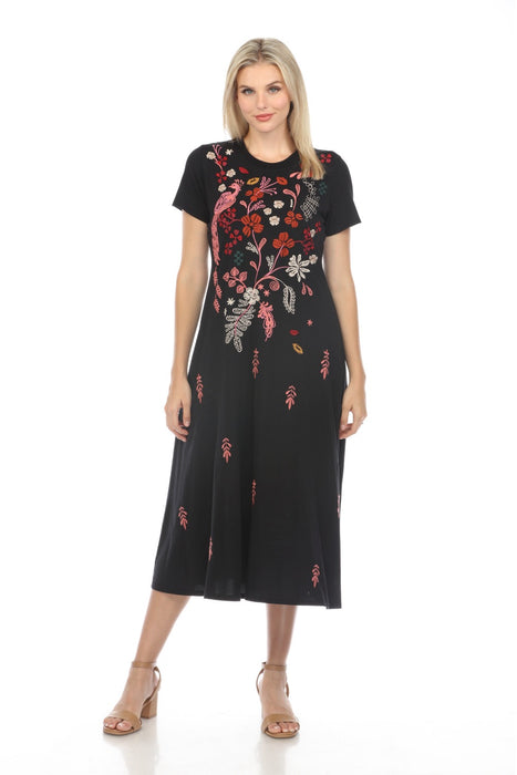 Johnny Was Style R30423 Black Zuzu Knit Embroidered Midi T-Shirt Dress Boho Chic