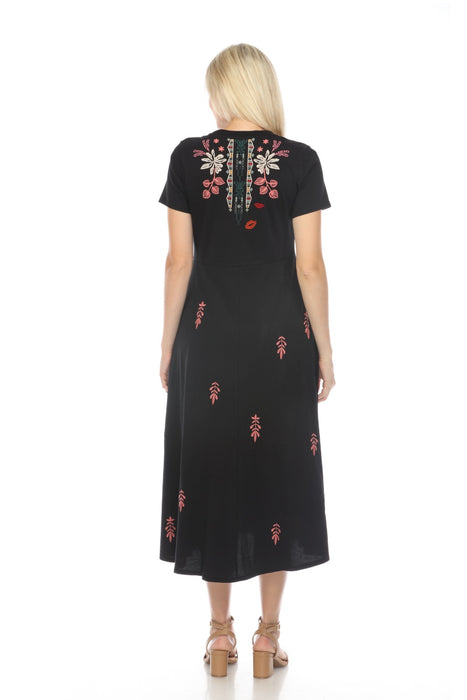 Johnny Was Black Zuzu Knit Midi T-Shirt Dress Boho Chic R30423