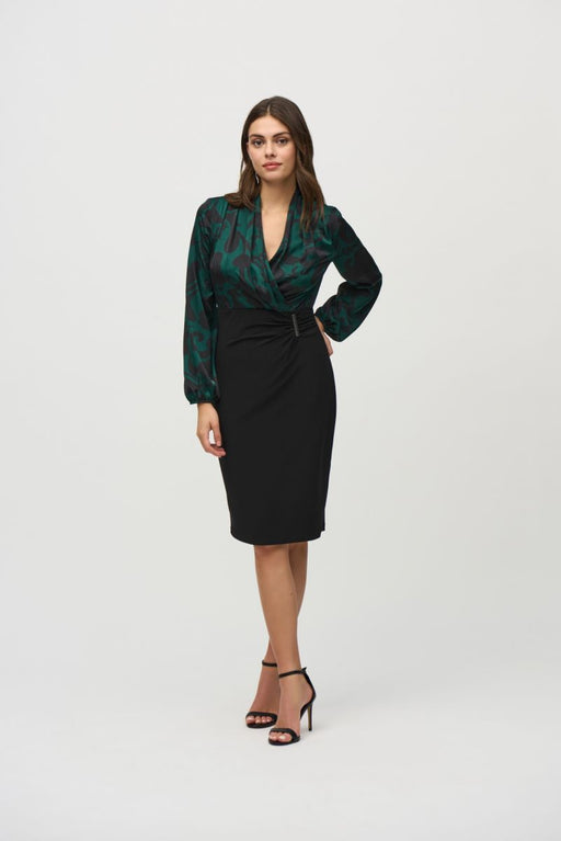 Joseph Ribkoff 244128 Absolute Green Paisley Print Faux Wrap Sheath Dress