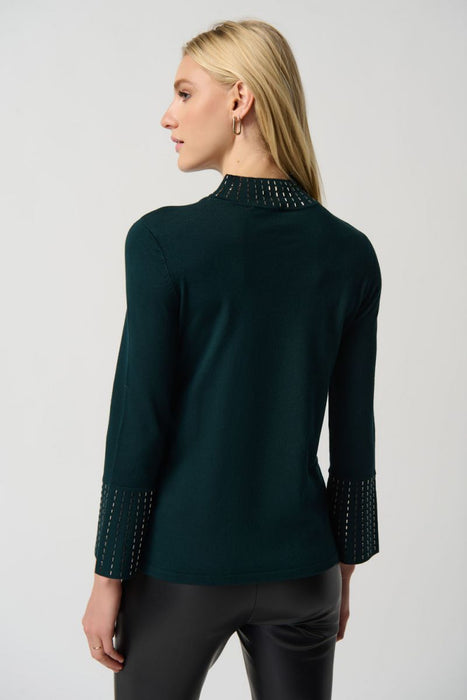 Joseph Ribkoff Embellished Mock Neck Bell Sleeve Sweater Top 234920