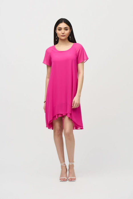 Joseph Ribkoff Asymmetric Chiffon Layered Short Sleeve Trapeze Dress 241084