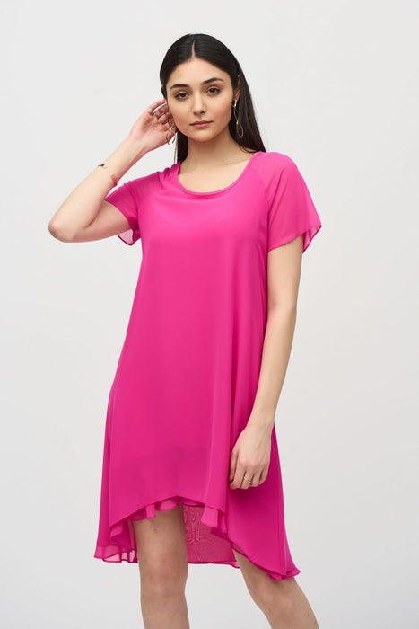 Joseph Ribkoff Asymmetric Chiffon Layered Short Sleeve Trapeze Dress 241084