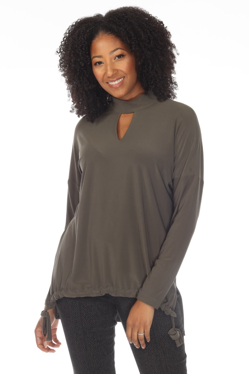 Joseph Ribkoff Black/Avocado Asymmetrical Colour-Block Top Style 233118