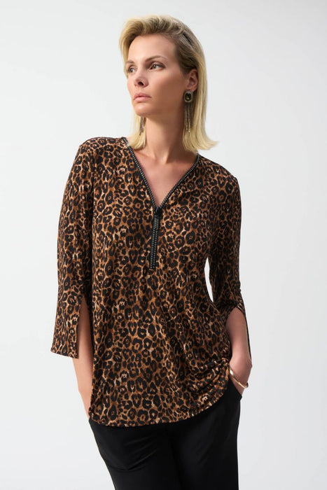 Joseph Ribkoff 244252 Beige/Black Animal Print 3/4 Split Sleeve Tunic Top