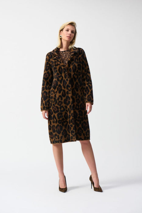 Joseph Ribkoff Style 244956 Beige/Black Animal Print Long Sleeve Plush Coat