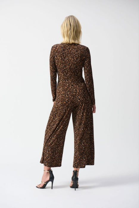 Joseph Ribkoff Beige/Black Animal Print Wrap Front Culotte Jumpsuit 244255