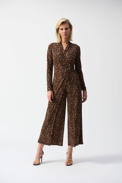 Joseph Ribkoff 244255 Beige/Black Animal Print Wrap Front Culotte Jumpsuit