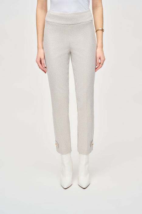 Joseph Ribkoff Style 243180 Beige/Off-White Houndstooth Slim Ankle Pants