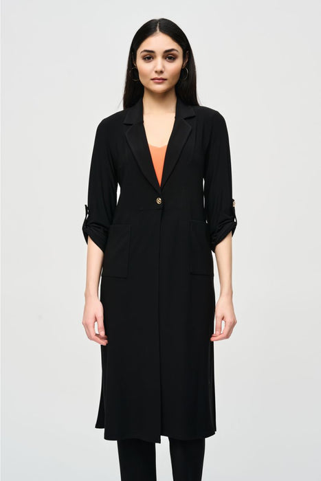 Joseph Ribkoff  241100 Black 3/4 Rolled Tab Sleeves Duster  Coat