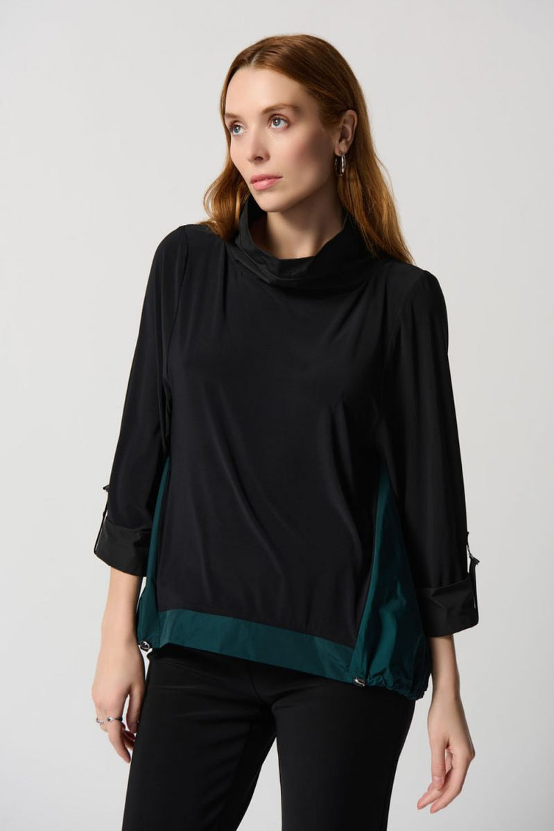 Black Alpine Green Color Block Cowl Neck Boxy Top With 3 4 Sleeves Joseph Ribkoff — Afterretail