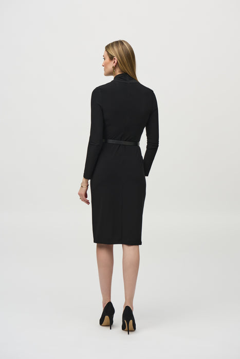 Joseph Ribkoff Black Belted High Neck Bodycon Dress 244125