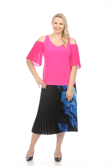 Joseph Ribkoff Black/Blue Brushstroke Print Pleated Pull On Midi Skirt 241930