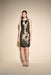 Joseph Ribkoff Style 233715 Black/Bronze Foiled Floral Sleeveless Sheath Dress