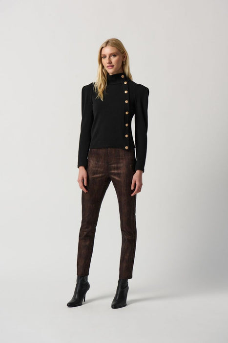 Joseph Ribkoff Black/Bronze Houndstooth Pull On Skinny Ankle Pants 234925