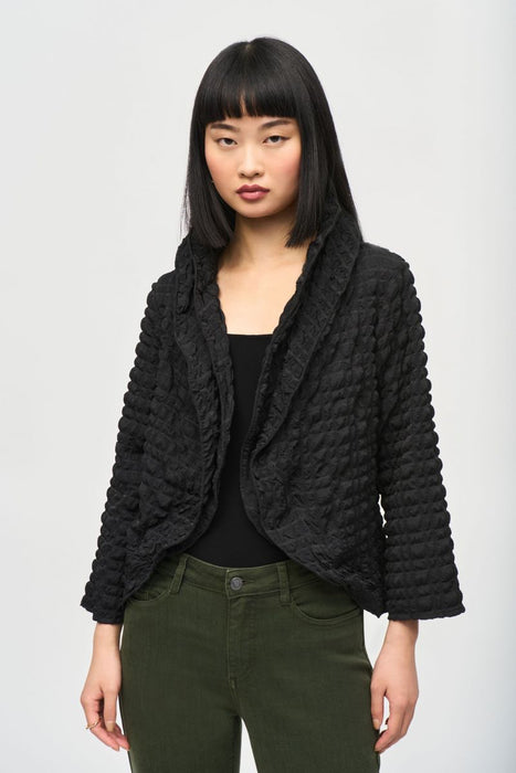 Joseph Ribkoff Style 243084 Black Bubble Textured Open Front Cropped Jacket