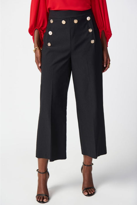 Joseph Ribkoff Style 241166 Black Button Accents Pull On Sailor Culotte Pants