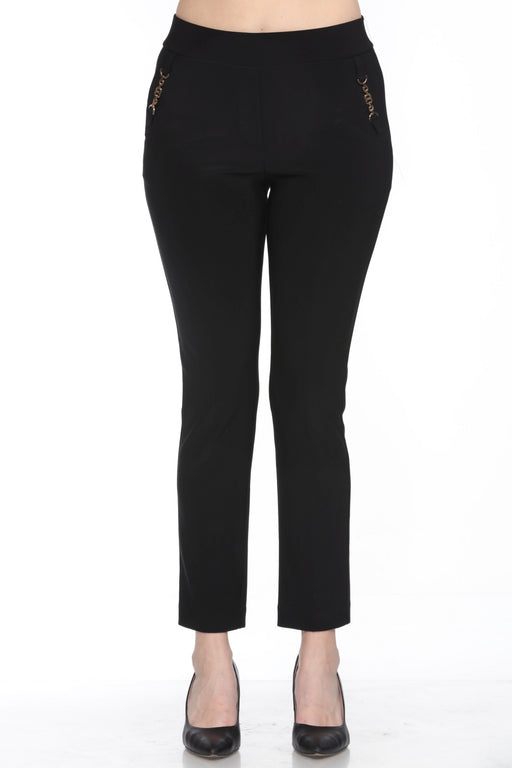 Joseph Ribkoff Style 243263 Black Chain Link Detail Slim Ankle Pants