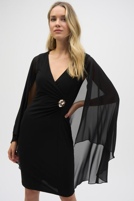 Joseph Ribkoff Chiffon Cape V-Neck Sheath Dress 243701