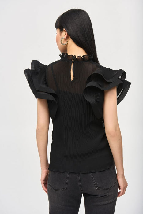 Joseph Ribkoff Black Chiffon Ruffled Sleeve Turtle Neck Top 243957