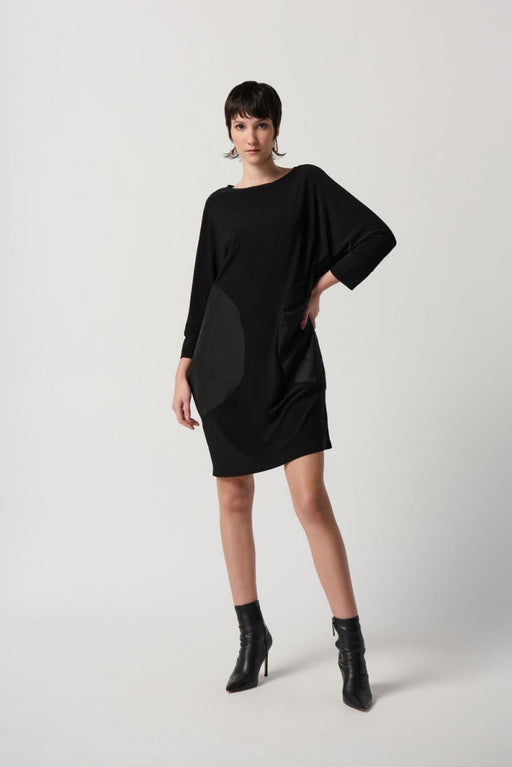 Joseph Ribkoff Style 234159 Black Circle Motif Dolman Sleeve Shift Dress