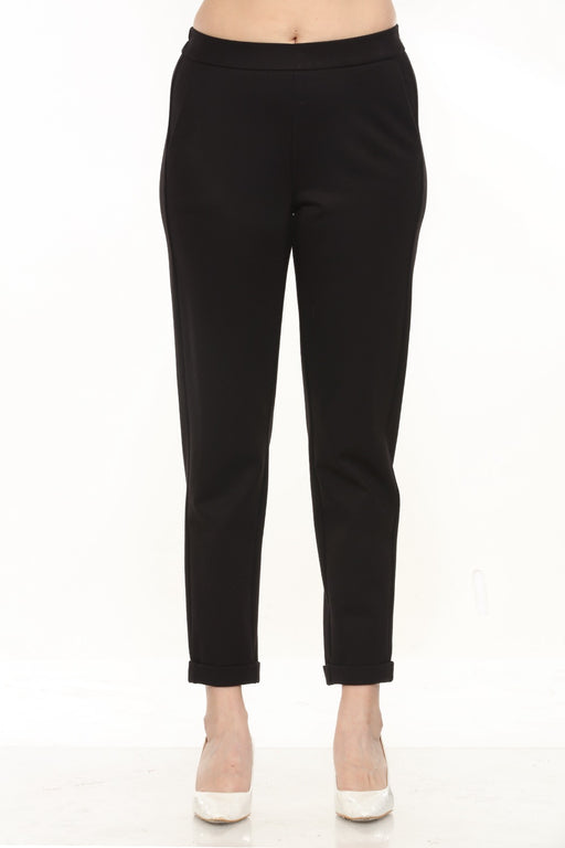 Joseph Ribkoff Style 243050 Black Cuffed Pull On Slim Trouser Pants