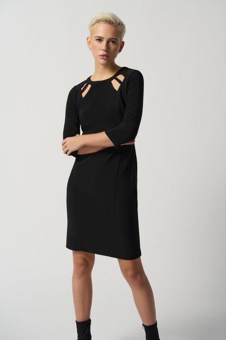 Joseph Ribkoff Black Cutout Detail 3/4 Sleeves Fitted Sheath Dress 233040