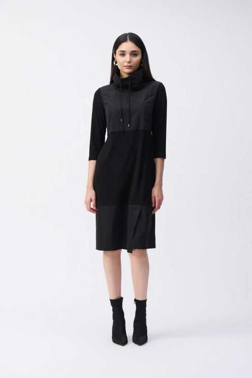 Joseph Ribkoff Style 243030 Black Drawstring Cowl Neck 3/4 Sleeve Shift Dress