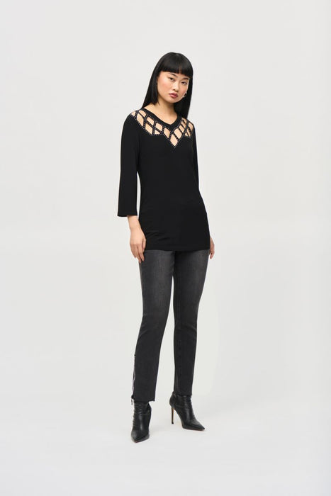 Joseph Ribkoff Embellished Cutout Yoke 3/4 Sleeve Top 243332