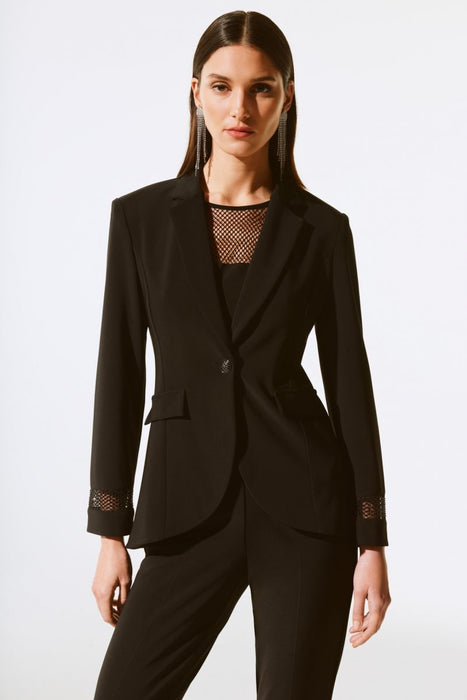 Joseph Ribkoff Style 243752 Black Embellished Mesh Insert Blazer Jacket