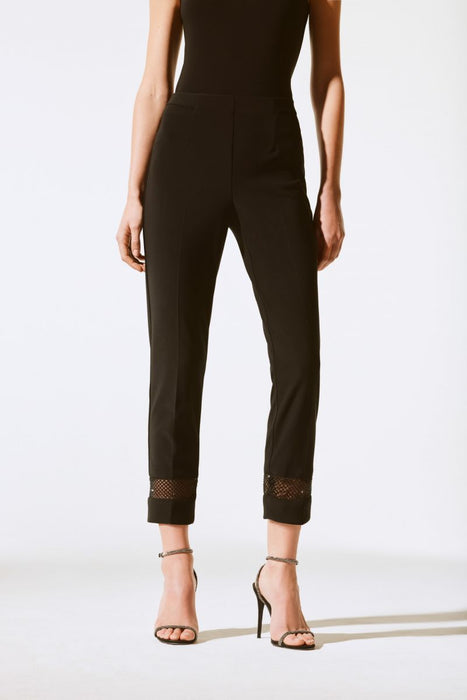 Joseph Ribkoff Style 243753 Black Embellished Mesh Insert Pull On Cropped Pants