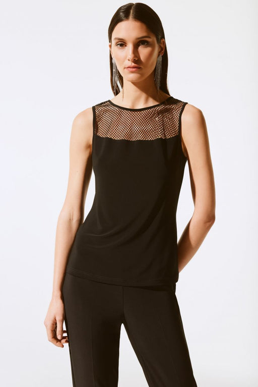 Joseph Ribkoff Style 243757 Black Embellished Mesh Yoke Sleeveless Tank Top