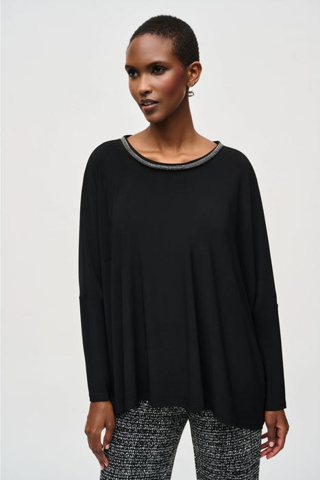 Joseph Ribkoff Style 243164 Black Embellished Scoop Neck Oversized Top