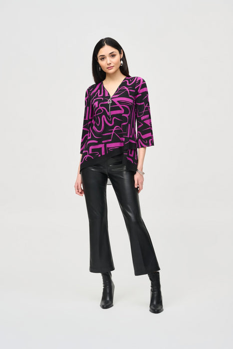 Joseph Ribkoff Black/Empress Abstract Print Asymmetric Top 243059