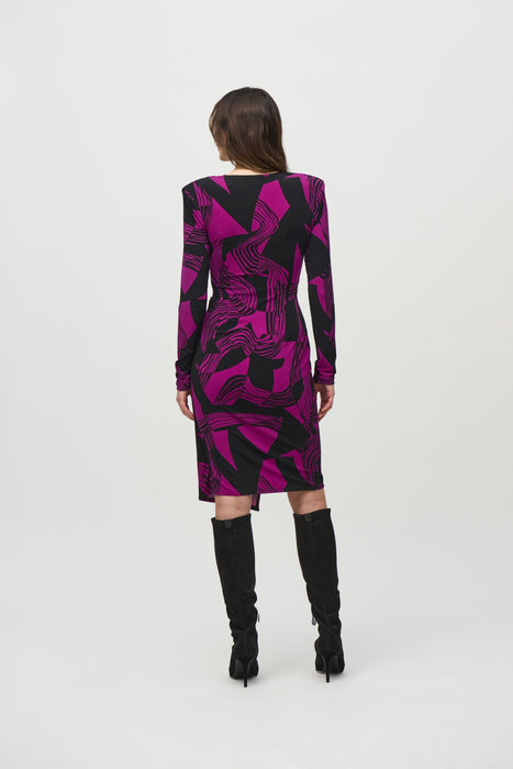 Joseph Ribkoff Black/Empress Abstract Print Faux Wrap Sheath Dress 244025