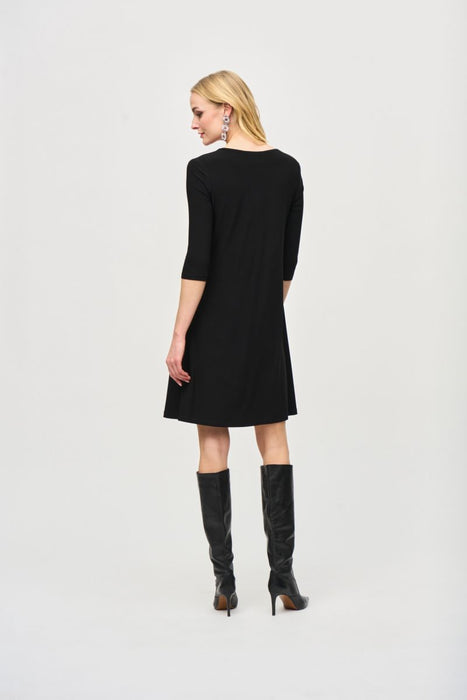 Joseph Ribkoff Black/Empress Color-Block 3/4 Sleeve Trapeze Dress 243210