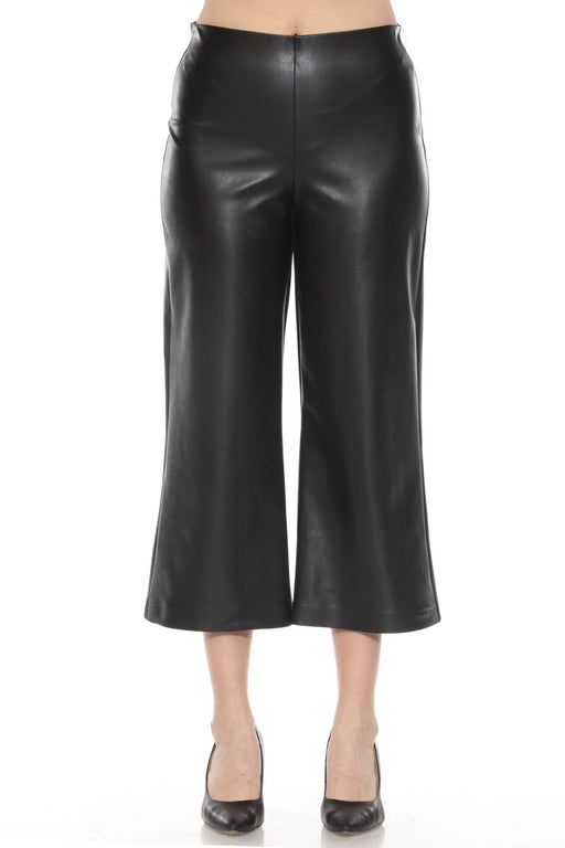 Joseph Ribkoff Style 243042 Black Faux Leather Cropped Wide Leg Pants