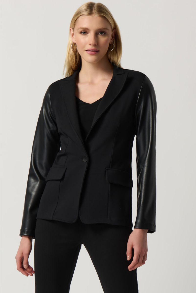 Joseph Ribkoff Black Faux Leather Long Sleeve Blazer Jacket 234119 NEW —  AfterRetail