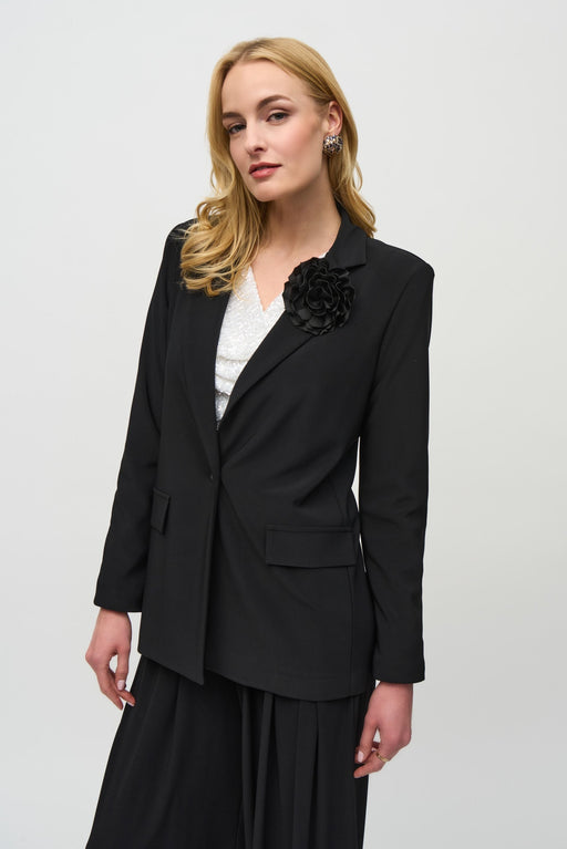 Joseph Ribkoff Style 244239 Black Flower Pin Boxy Blazer Jacket