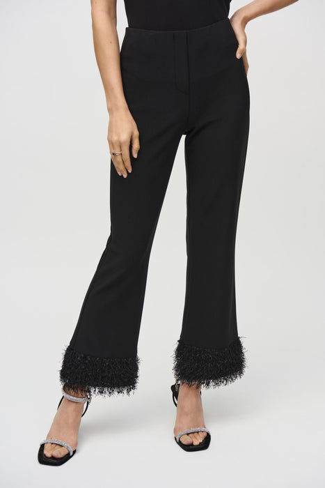 Joseph Ribkoff Style 244193 Black Fringe Cuff Pull On Flared Pants