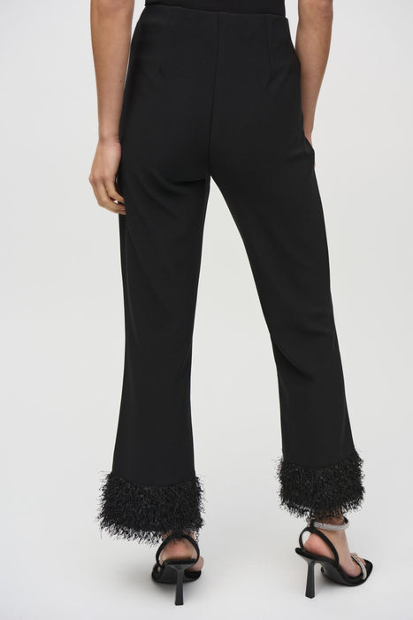 Joseph Ribkoff Black Fringe Cuff Pull On Flared Pants 244193