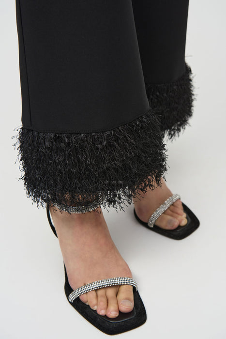 Joseph Ribkoff Black Fringe Cuff Pull On Flared Pants 244193