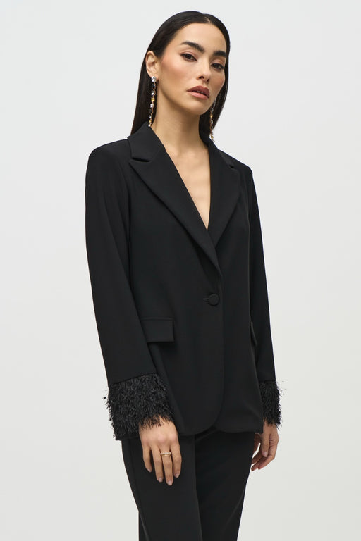 Joseph Ribkoff Style 244194 Black Fringe Cuffs Blazer Jacket