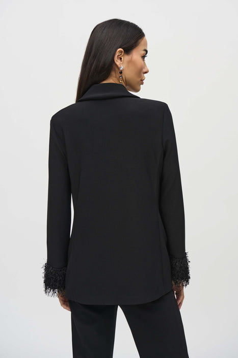 Joseph Ribkoff Black Fringe Cuffs Blazer Jacket 244194