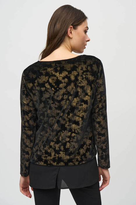 Joseph Ribkoff Black/Gold Foiled Velvet Long Sleeve Top 244228