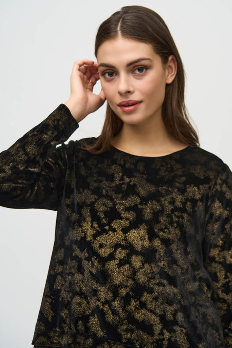 Joseph Ribkoff Black/Gold Foiled Velvet Long Sleeve Top 244228