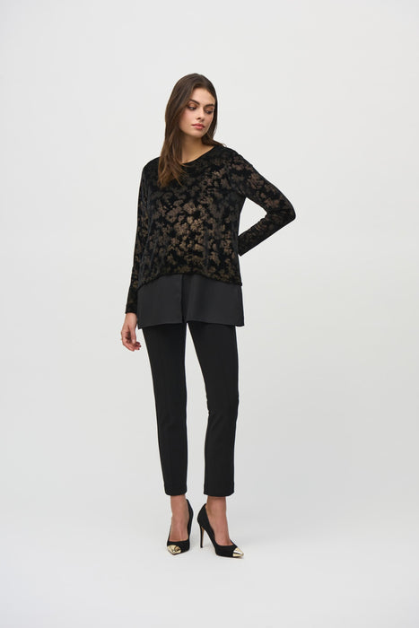 Joseph Ribkoff Black/Gold Foiled Velvet Long Sleeve Top 244228