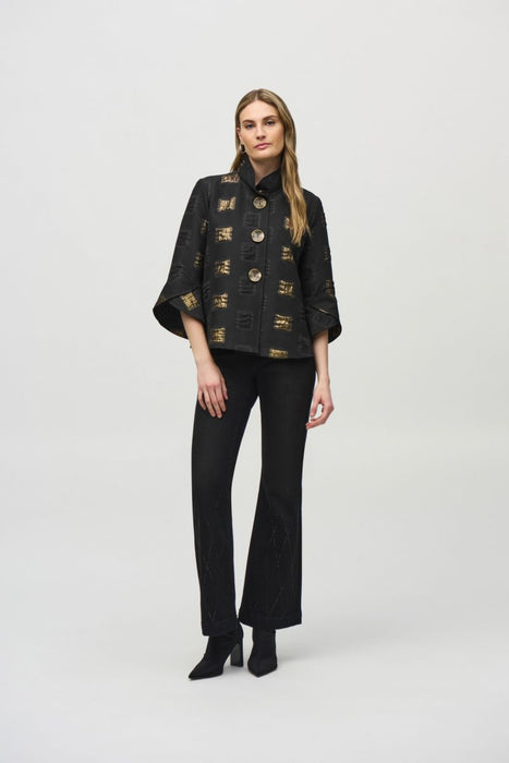 Joseph Ribkoff Black/Gold Geometric Print Trapeze Jacket 244205