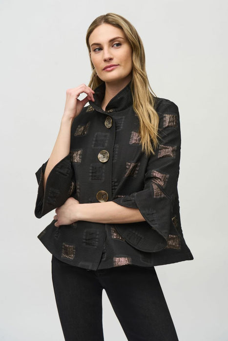 Joseph Ribkoff 244205 Black/Gold Geometric Print Trapeze Jacket