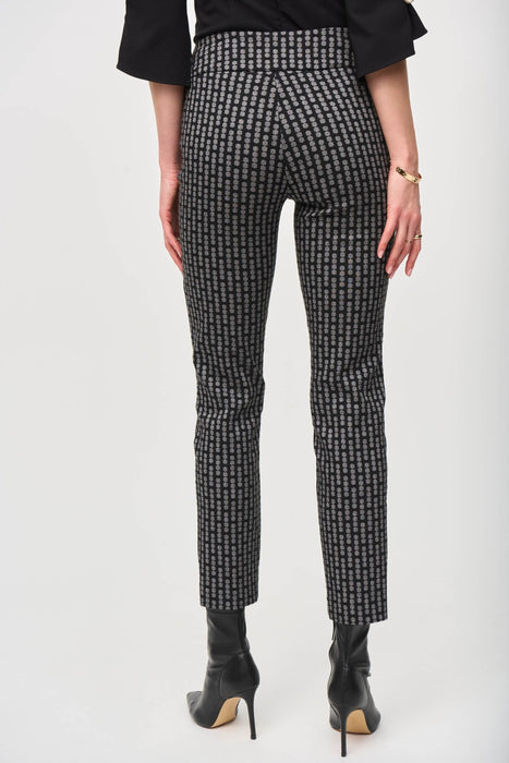 Joseph Ribkoff Black/Grey Geometric Jacquard Slim Ankle Pants 243131