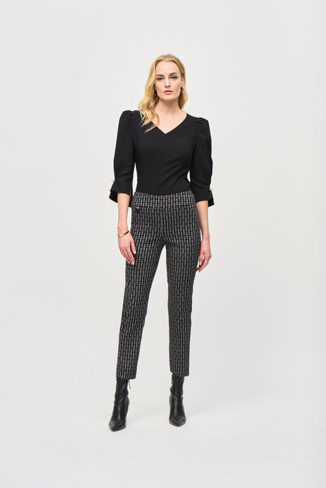 Joseph Ribkoff Black/Grey Geometric Jacquard Slim Ankle Pants 243131